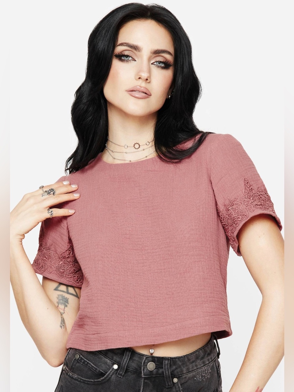 Disturbia Rosamoth Applique Trim Cotton Short Sleeve Top US 10 / UK 14